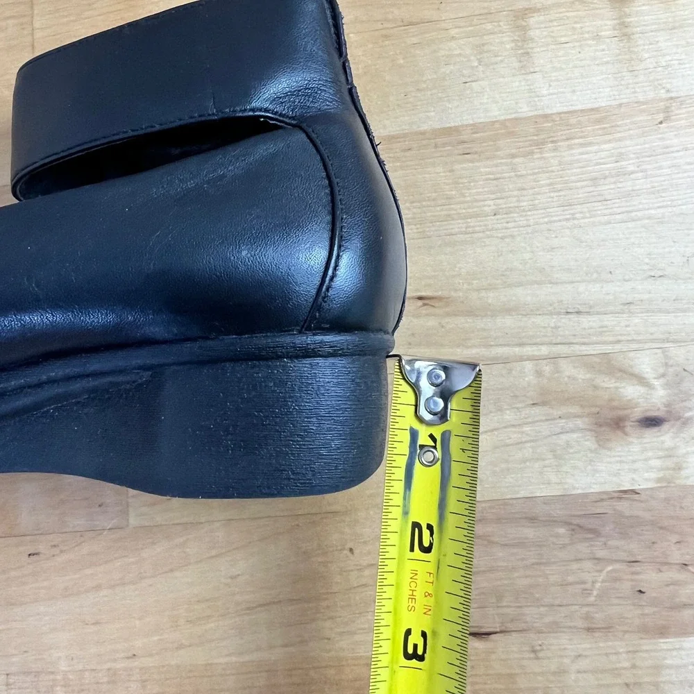 Dansko Shoes Lulu Size 37 Black Leather Ankle Strap Wedge Mary Jane Hook Loop